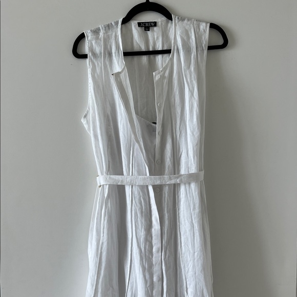 J. Crew White Seamed Linen Midi Dress with Removable Belt Size L - Picture 5 of 12